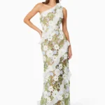 Flora One Shoulder Lace Maxi Dress in Green