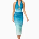 Brielle Halter Neck Midi Dress In Blue