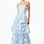 Selene Maxi Tiered 3D Dress In Blue