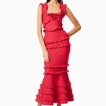 Kimberly Frill Maxi Dress in Red