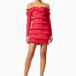 Kimberly Long Sleeve Frill Mini Dress in Red