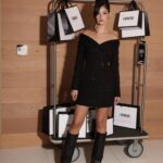 BLACK TWEED OFF THE SHOULDER LONG SLEEVE BLAZER MINI DRESS