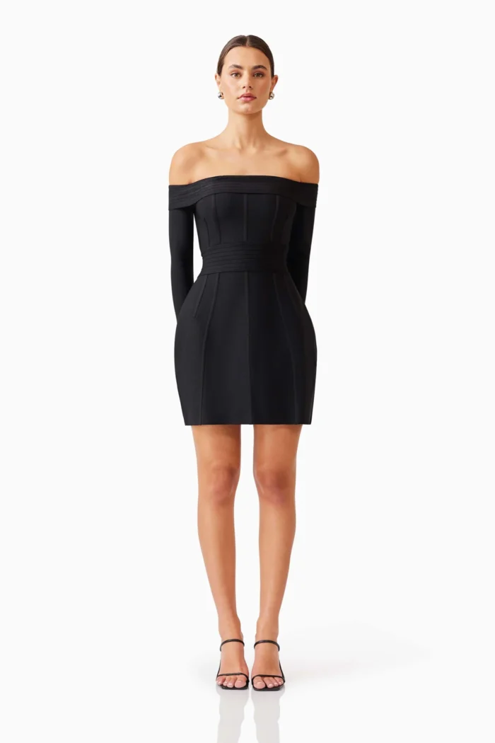 Katlyn Off The Shoulder Mini Dress in Black - Image 2