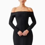 Katlyn Off The Shoulder Mini Dress in Black