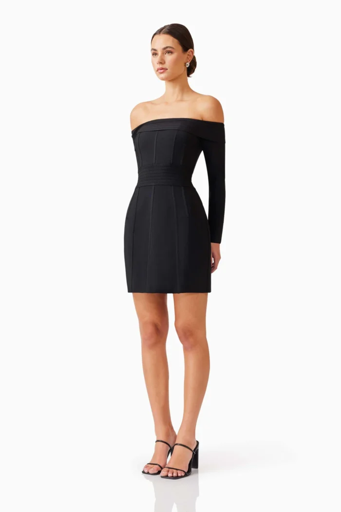 Katlyn Off The Shoulder Mini Dress in Black - Image 5
