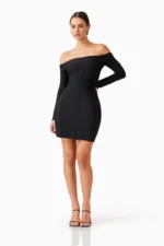 Katlyn Off The Shoulder Mini Dress in Black - Image 4