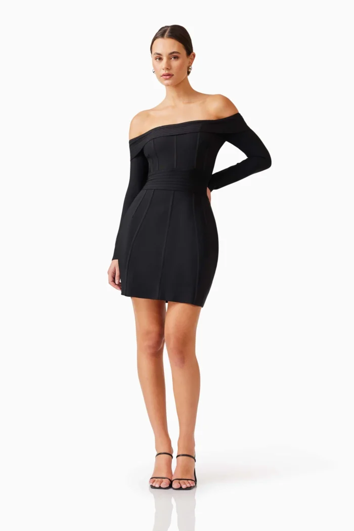 Katlyn Off The Shoulder Mini Dress in Black - Image 4