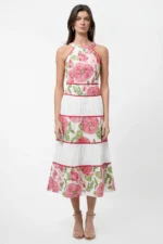 HAVEN CONTRAST SCALLOPED TEXTURED JACQUARD HALTER MIDI DRESS - Image 3