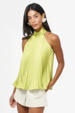 HALTER PLEATED SATIN TOP