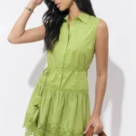 DUSTINA COLLARED EMBROIDERED SHIRT MINI DRESS