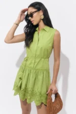 DUSTINA COLLARED EMBROIDERED SHIRT MINI DRESS