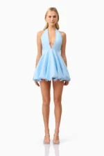 Fiona Halter Mini Dress in Blue