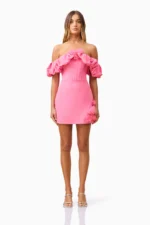 Klara Off The Shoulder Mini Dress in Pink - Image 3