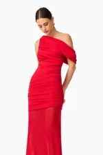 Darya Asymmetrical Gown in Red - Image 2