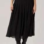 Daivini Pleated Crinkle Midi Skirt