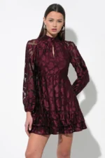 ELINOR VELVET BURNOUT MOCK NECK FIT AND FLARE DRESS - Image 2