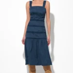 SABLE TIERED LACE INSERT MIDI DRESS