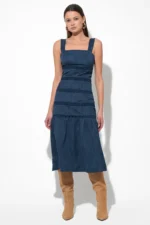 SABLE TIERED LACE INSERT MIDI DRESS