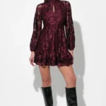 ELINOR VELVET BURNOUT MOCK NECK FIT AND FLARE DRESS