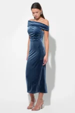CASETTE OFF SHOULDER VELVET MIDI DRESS - Image 2