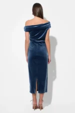 CASETTE OFF SHOULDER VELVET MIDI DRESS - Image 3