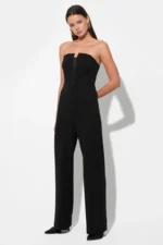 DONNA STRETCH CREPE JUMPSUIT WITH CONTRAST MESH