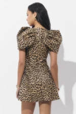 ZARIAH LEOPARD GATHERED SLEEVE MINI DRESS - Image 2