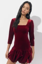 DOLLY VELVET BUBBLE HEM MINI DRESS - Image 2