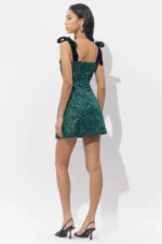 HANNAH BURNOUT SHOULDER TIE FLARED MINI DRESS - Image 3