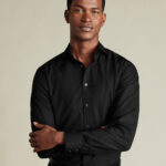 Cutaway Collar Non-Iron Stretch Poplin Shirt - Black