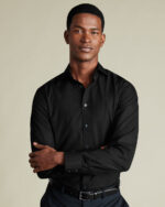 Cutaway Collar Non-Iron Stretch Poplin Shirt - Black