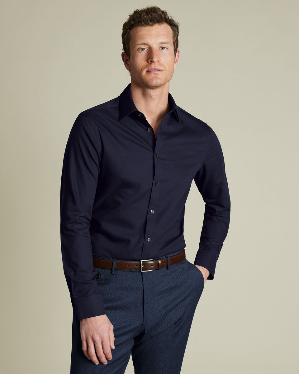 FON2615NAV_MODEL_FULL Non-Iron Royal Oxford Shirt - Navy - Image 1
