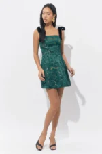 HANNAH BURNOUT SHOULDER TIE FLARED MINI DRESS