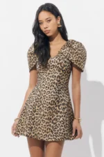 ZARIAH LEOPARD GATHERED SLEEVE MINI DRESS - Image 3
