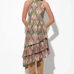 CHRISELLE HIGH NECK TIERED FLORAL MIDI DRESS