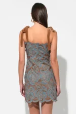 DONNA VELVET TIE STRAP 3D LACE MINI DRESS - Image 2