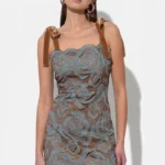 DONNA VELVET TIE STRAP 3D LACE MINI DRESS