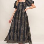 Janet Puff Sleeve Square neck Long Dress