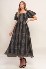 Janet Puff Sleeve Square neck Long Dress