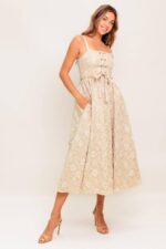 Emma 3D Flower Pattern Midi Dress - Image 2