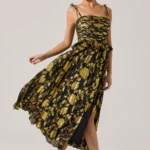 Emerys Pleated Metallic Floral Dress
