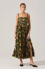Emerys Pleated Metallic Floral Dress - Image 3