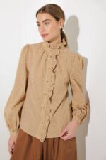 Skylar Checkered Print Ruffle Front Shirt - Image 3