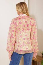 Ria Rose Print Tie Front Button Up Shirt - Image 3