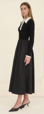 Hazel Long Sleeve Embellished Collar Midi Dress - Image 2