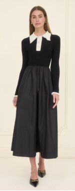 Hazel Long Sleeve Embellished Collar Midi Dress