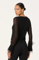 Brisa Mesh Feather Trim Top - Image 2