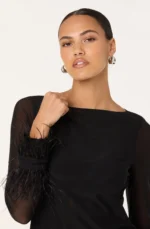 Brisa Mesh Feather Trim Top - Image 3