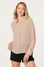 Cristal Semi-Sheer Rhinestone Shirt - Image 3