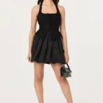 Giavanna Mixed Media Halter Mini Dress